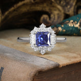 Princess Cut Tanzanite Engagement Ring Brilliant Cluster Ring